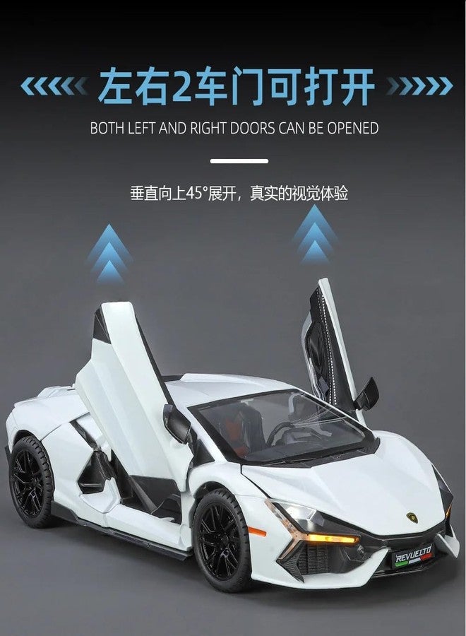 KING FORU Scale Exclusive Alloy Metal Pull Back Die-cast Car Model with Sound Light Mini Auto Toy for Kids Metal Model Toy Car with Sound and Light (1:24 Lamborghini Revuelto LB774-WHITE) - Image 3